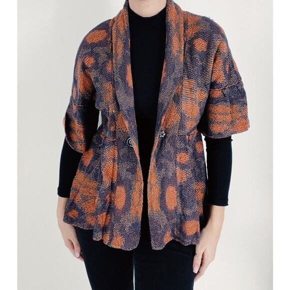 Axcess Multicolor Burnt Orange Short Sleeve Knit Cardigan Size Small - Picture 2 of 4